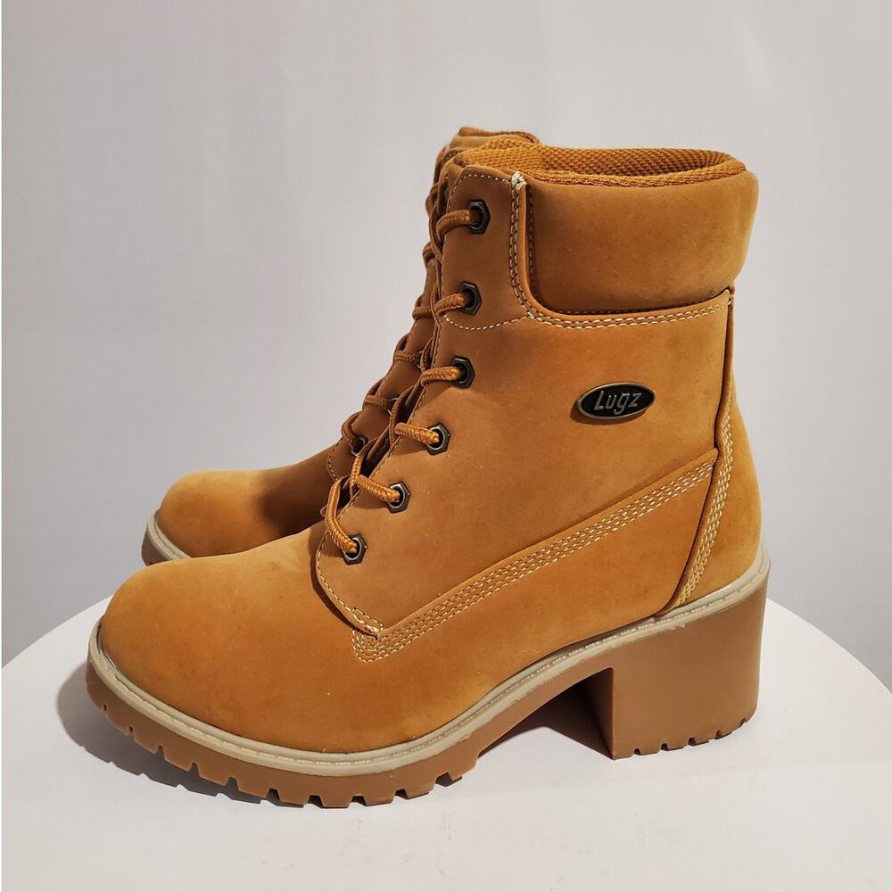 Lugz Clove Heeled Lug Sole Lace Up Combat Ankle Boot Women's Size 8 Camel Tan